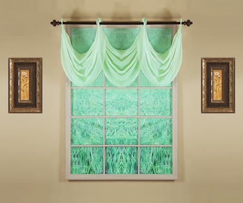 Image of Today's Curtain, Emelia Grommet Sheer Valance Waterfall 25 inch Sage, 35 inch W x 25 inch L