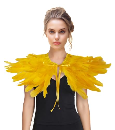 Feather Shawl for Women - Swan Feathers Collar Halloween Crow Cape Witch Costume Accessories