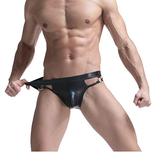 Macimiu Mens Thong Underwear Elastic Low Waist Hollowed Back Men Bulge Pouch Thongs Briefs Black (L) #TOP13