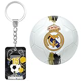 ms móvil shop Balón Real Madrid Escudo Raya Negro Dorado Talla 5 Producto Oficial +Llavero para Llevarlo a la Playa, Piscina, Campo