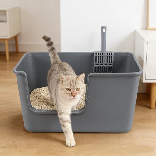 Arenero grande abierto para gatos 4 unidades gris miniatura 4