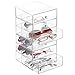 mDesign Stackable Plastic Eye Glass Storage Organizer Box Holder for Sunglasses, Reading Glasses, Accessories - 3 Divided Drawers, Chrome Pulls - Clear