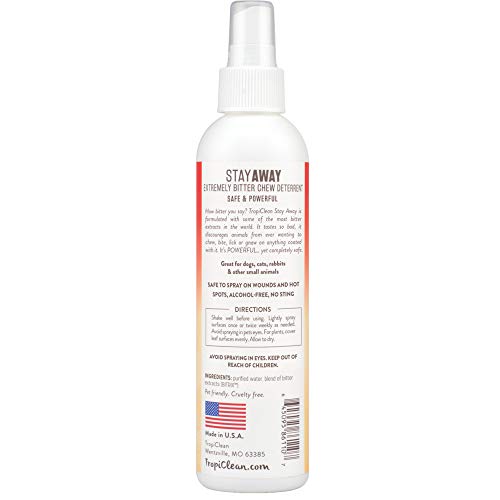 TropiClean Stay Away Abschreckungsspray - Alkoholfrei - Sicher für Wunden, Möbel und Pflanzen - Extrem bitter, 236 ml