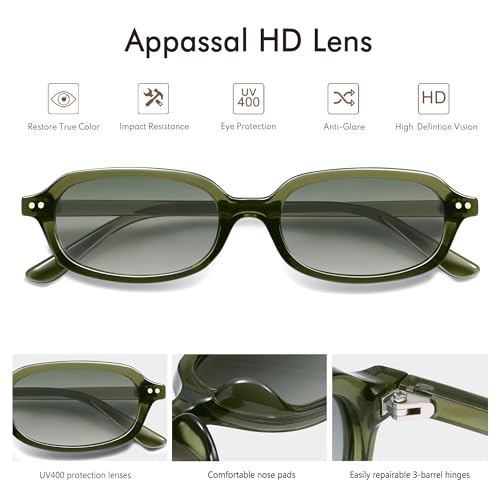 Retro Small Rectangle Sunglasses for Women Men Trendy Narrow Square Sunnies AP3729,Green/Grey Green