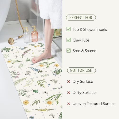 SHUCHING Badewannenmatte rutschfest Erwachsene, 100 X 40 cm Badematte rutschfest, Antirutschmatte Badewanne, 100% BPA Frei, Schimmelresistent & Maschinenwaschbar, Wildblumen