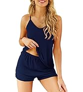 POKWAI Womens Cami Shorts Pajama Sets Soft 2 Piece Pj Lounge Set Sleep Sleepwear