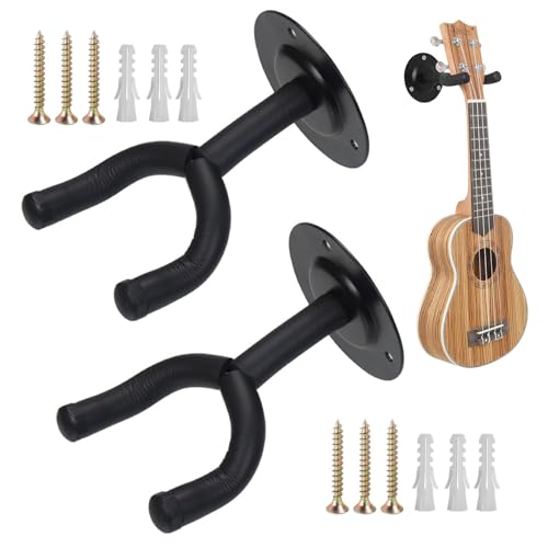 Xynovate 2 Pièces Support Mural pour Guitare, Crochet de Guitare Supports Muraux pour Guitare, Compatible pour Tous Types Guitares, Basse, Banjo, Ukulele, Fiddle(Noir)