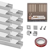 HAMRVL 10-Pack 3.3Ft/1M 10×10mm LED Aluminum Channel System for Wood Slat Wall Panels, U Shape LED Channel Profile with Mounting Accessories, LED Strip Lights Diffuser for Acoustic Panels Home Decor