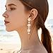 Long Pearl Flower Drop Earrings- Trendy Petal Pearl Dangle Earrings- Dainty Wedding Earrings Easy-Wear Fashion Statement Jewelry Gift For Women Brides