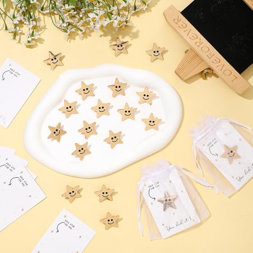 Image of Yinkin 30 Sets Golden Star Pins Bulk, Back to School Gift for Student Smile Star Pins with Greeting Cards for Reward Student Teacher Office Coworker Staff