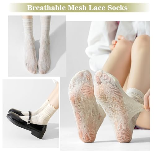 Image of YOYOU Ruffle Crew Socks Women, Frilly Socks, Girly Scalloped Lettuce