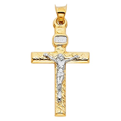 TGDJ 14K Two-Tone Crucifix Pendant – Religious Cross Charm for Necklace – Handcrafted Jewelry for Faith and Style, 31x20mm