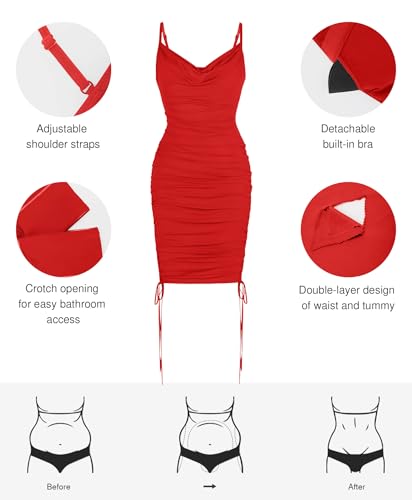 Image of Popilush Corset Dress - Summer Club Outfits for Women Built in Bra Shapewear Drawstring Adjustable Ruched Mini Dresses