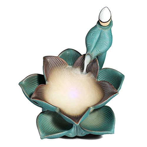 Rückfluss-Räuchergefäß, Keramik-LED-Leuchtender Lotus-Räucherkegel, Brenner mit 10 kostenlosen Kegeln, Heimdekoration, Basteln, Geschenk, Grün Cover