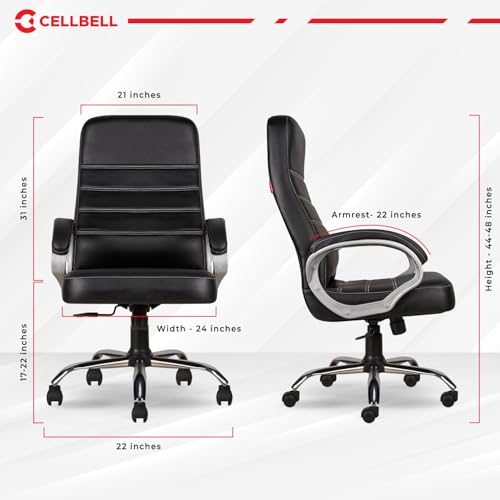 Image of CELLBELL C99 Apex Ergonomic High Back Executive Boss Chair for Home & Office | Premium Leatherette Revolving Computer Chair with Thick Cushion Seat, Soft Armrests & Height Adjustment (Full Black)