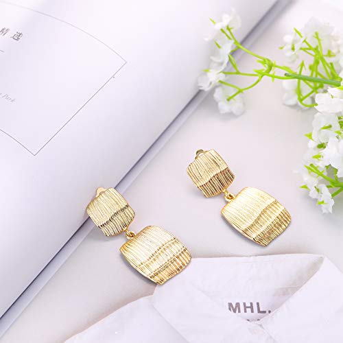 Finrezio 4-6 Pairs Clip On Drop Earrings Set Leaf Round Trapezoid Square Rectangle Golden Metal Geometric Clipon Earrings-Non Piercing Dangle Earrings #TOP5