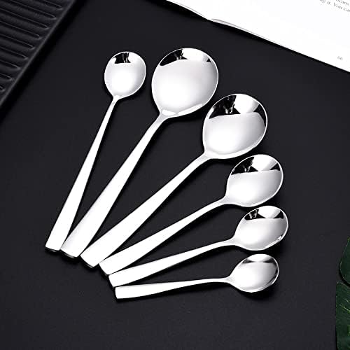 Silverware Flatware Set, 6/24/36/48/60/72 Piece Stainless Steel Square Head Handle Spoons Tableware Spoons Hotel Western Tableware Spoons Dessert Spoons(24 Piece set for 4)