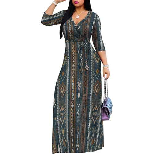 Image of Women Plus Size 3 /4 Sleeve V Neck Maxi Dress with Pockets | Soft fabric relaxed fit three quarter sleeve v neck with pockets for party and daily wear