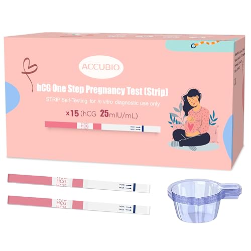 Pregnancy Test Strips with Urine Cups, hCG Detection Home Pregnancy Tests, Sensitive & Over 99% Accurate, 15 Count Individually Wrapped, Rapid hCG Test Strips, 5mm Wider 25mIU/mL