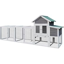 Outdoor Chicken Coop with Run, 122" Large Wooden Chicken Hutch Poultry Cage with Nesting Box, Leakproof Pull-on Tray & Waterproof Asphalt Roof, Multi-Level Hen House for 3-6 Chickens