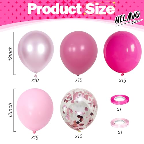 Image of Hot Pink Balloons Set, 60Pcs 12 Inch Light Macaron Baby Pink Helium Balloon with Pastel Metallic Confetti Soft Pink Latex Balloons for Girls Birthday Princess Wedding Baby Shower Party Decorations