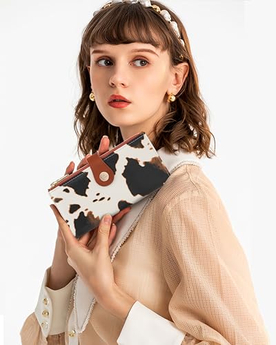 Image of Cow Women's Slim Wallet,Thin RFID Card Holder with Zipper Pocket