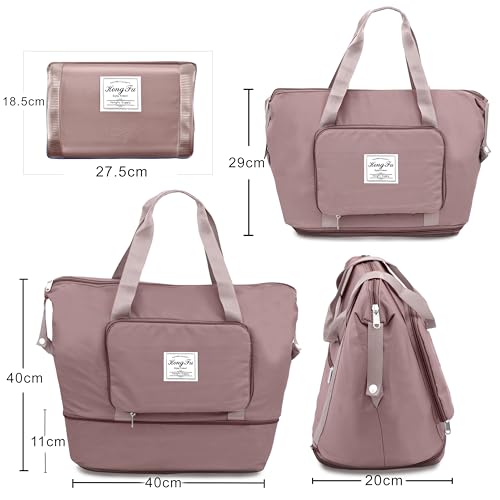 Image of Storite Nylon Imported Foldable Travel Duffle Bag for Women, Expandable Lightweight Waterproof Carry Weekender Overnight Luggage Bag (Style1, Peach Pink)