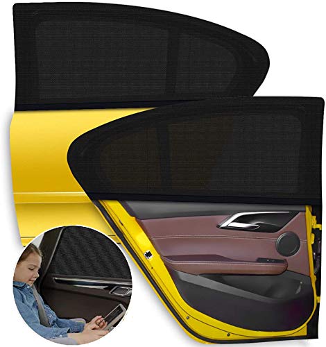 T Tersely 2 Packs Window Shade【No Need Adhesive Tapes】 Car Sun Shade Breathable Elastic Mesh Car Rear Side Window Shades-Universal Fit for Most of Cars-Protect Kids from The Sun-Cover Full Windows