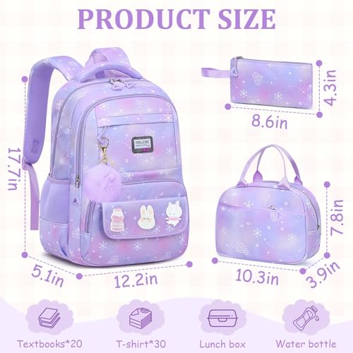 School Backpack for Girls - 5PCS Girls Backpack with Lunch Box Set for Elementary, Middle and High School Students - Lightweight 18" Bookbag for Travel and Daily Use2