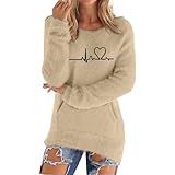 Sudaderas de manga larga para mujer, holgadas, mullidas, para adolescentes y niñas, 2-caqui, 3XL