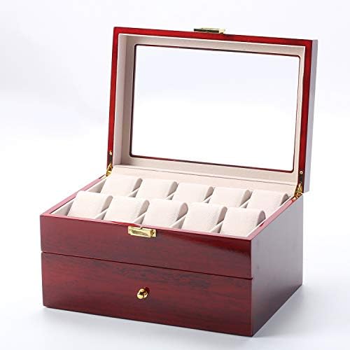 Tcatec Wood Watch Box for Men 20 Slots Glass Top Wodden Watch Display Storage Organiser Case Drawer with Removable Cushions Collection Gift
