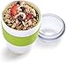 Joie Yogurt On The Go Portable Cup with Snap-On Spoon, Reusable Container with Separate Compartment for Granola, Durable and Leakproof, BPA-Free, Great for Lunches or Backpacks, Colors May Vary