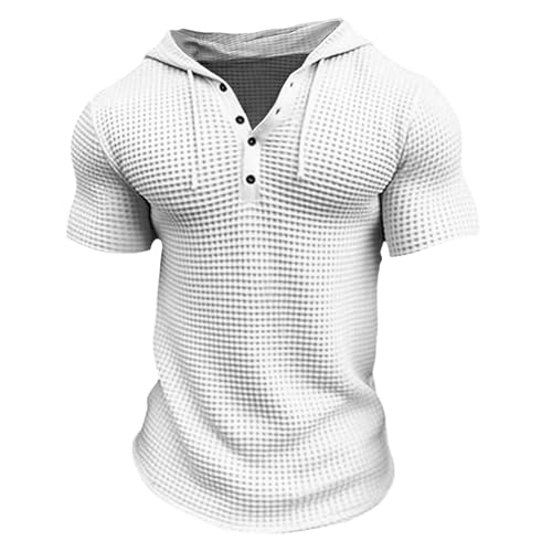 Mens Hoodies Drawstring Waffle Knit T Shirts Casual Short Sleeve Summer Hooded Sweatshirt Gym Workout Muscle Fit Tops4