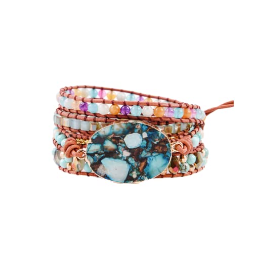 Image of YGLINE Boho Handmade Natural Stone Wrap Bracelets Jasper Crystal Beads Bracelet Jewelry