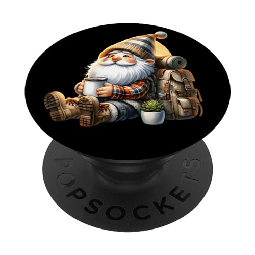 Funny Hiker GNOME Dad with Hiking Coffee Pot for Camping PopSockets PopGrip Adhésif
