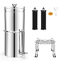 3.0 Gallon Gravity Water Filtration System - Cobectal 304 Stainless Steel Gravity Water Purifier - 3-Stage Countertop System with with 2 Black Carbon Filters and Metal Spigot, Reduce 99.9% Chlorine
