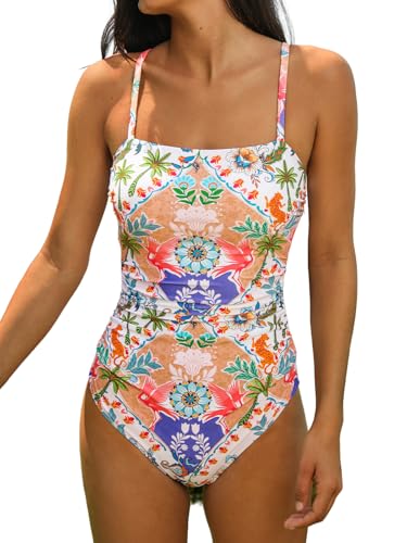 Image of CUPSHE Women Swimsuit One Piece Bathing Suit Square Neck Cutout Back Tummy Control with Adjustable Spaghetti Straps