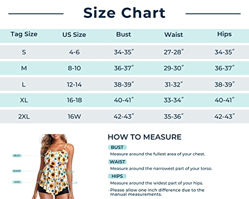 Summer Mae Women 2 Piece Flounce Sunflower Printed Top With Boyshorts Tankini Swimsuits Sunflower M #TOP3
