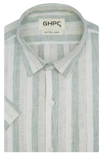 Image of GHPC Cotton Linen Striped Half Sleeves Regular Fit Formal Shirt for Men