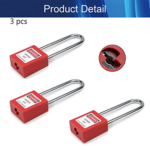 Image of 3PCS 6mm Latch Handle Diameter Lockout Tagout Locks Safety Padlock Loto Locks Keyed Differently PA Lock Out Tag Out Steel Shackle Small Luggage Padlocks Red