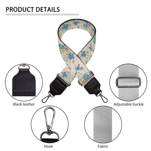 Image of Talayituse Hummingbird Daisy Print Shoulder Strap Wide Purse Bag Strap Adjustable Replacement Belt Luggage Crossbody Shoulder Bag Strap for Women Girls