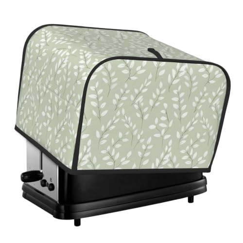 4 Slice Toaster Cover, 12.4 x 10.6 x 8.3 Inches, Sage Green Botanical Leaf Oxford Fabric Dust Cover with Pockets for Standard Wide Four-slot Toasters