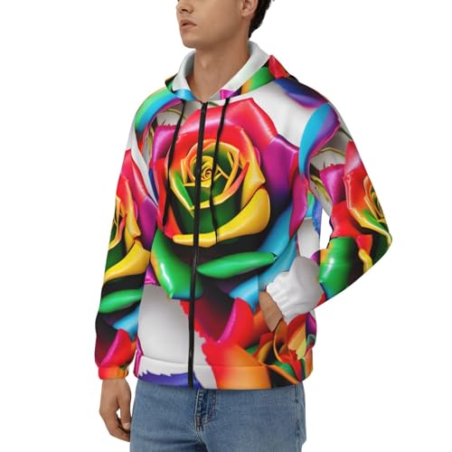 Pull à capuche homme veste décontractée manches longues zippée motif fleurs multicolores - 2