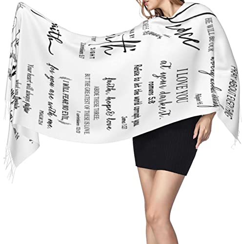 Special Gifts for Her,White Inspirational Vinyl Bible Verse Christian Prayer Tassel Pashmina Shawls and Wraps3