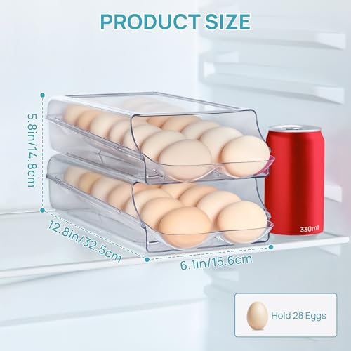 Vtopmart Clear Plastic Egg Holder for Fridge, Automatic Rolling Egg Container for Refrigerator, Stackable 18-Count Eggs Organizer with Removable Inner Tray, Fridge Organizers and Storage, 2Pack - Image 3