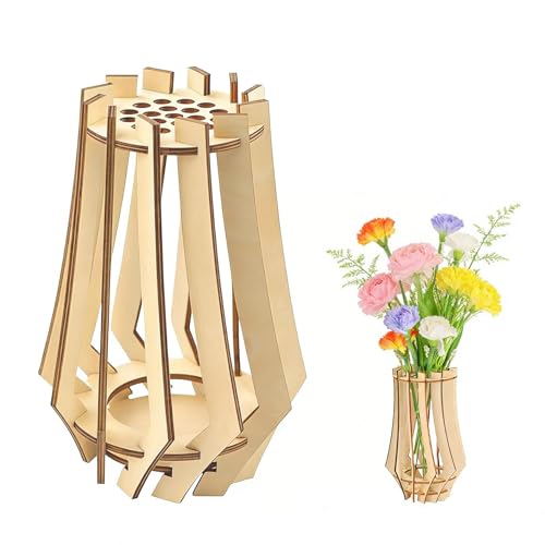 Vase en Bois Puzzle 3D avec Support, Vase Déco Moderne pour Bouquets de Fleurs, Roses, Tournesols et Fleurs Sauvages, Création DIY Unique et Accessoire de...