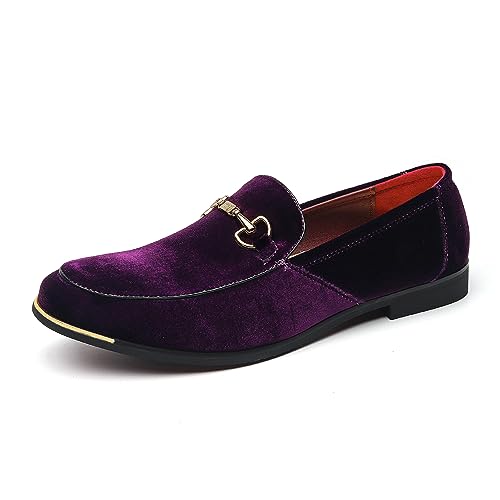 Image of FLQL Men's Luxury Velvet Penny Loafers Shoes Embroidery Suede Dress Loafers Daily Boats Shoes for Party Wedding Prom Size 7-13