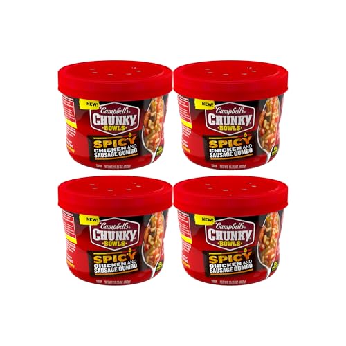 Campbell's Chunky Spicy Chicken &amp; Sausage Gumbo Soup Bowl, 15.25 Oz (4 Pack)