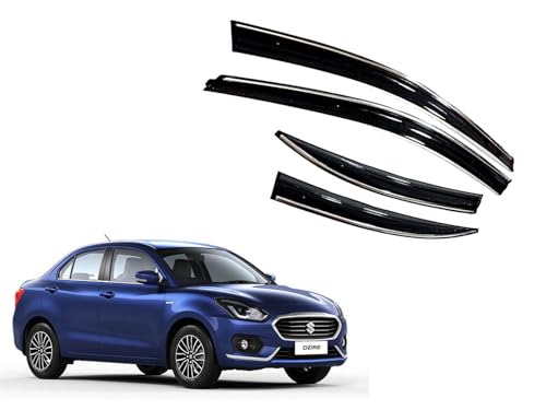 Image of CAR SAAZ Chrome Line Door Visor for Swift Dzire Type 4-5 (2017-2024)(Set of 4Pcs) | Wind Deflector | Rain Guard