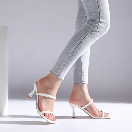 Image of Goderci Women's Two Straps Kitten Heel Sandals | 3 inch Kitten Heel, Fashion Square Open Toe, Slip On Summer Mules, for Party, Wedding, Daily